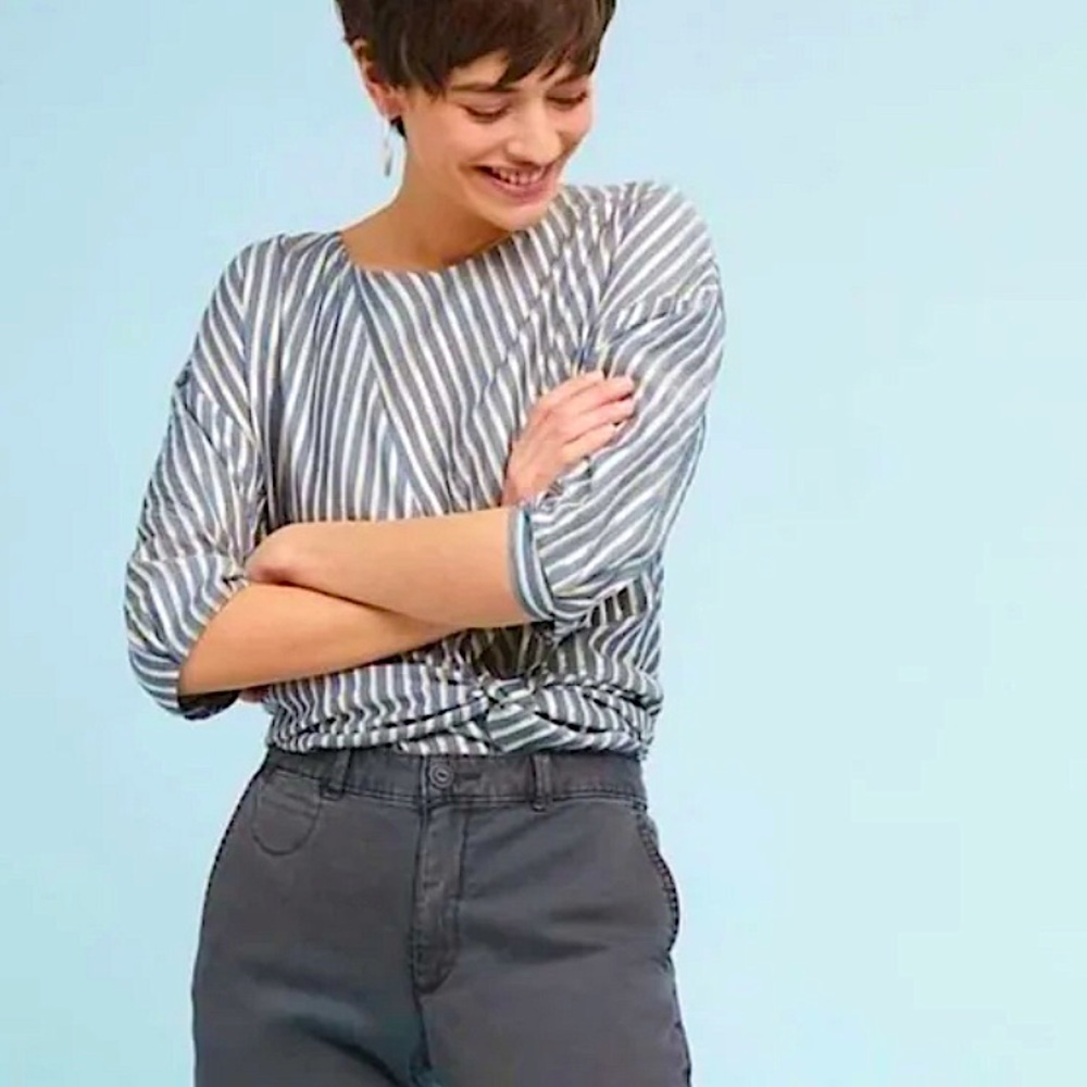 Eva Franco Anthropologie Stripe Lurex Knot Tie Blouse